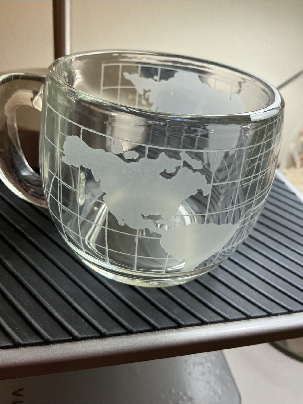 Etched Vintage Nestle Nescafé 1970s Globe World Glass Coffee Cup EUC